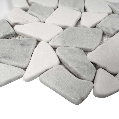 White Gray 11x11 Polished Marble Pebble Mosaic Tile (5 pack, 4.2 sq ft/case)