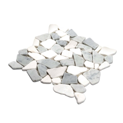 White Gray 11x11 Polished Marble Pebble Mosaic Tile (5 pack, 4.2 sq ft/case)