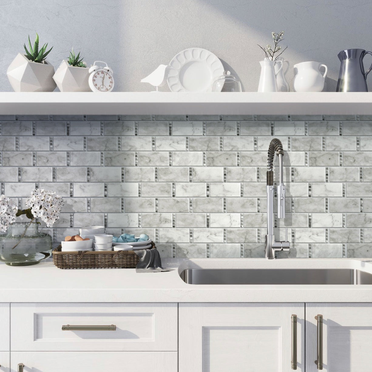 White 12x13 Polished Marble Mosaic Tile (5 pack, 5.28125 sq ft/case)