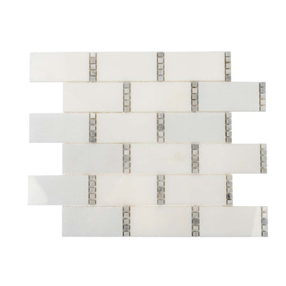 Eastern White, Bianco Carrara 12x13 Polished Brick Marble Mosaic Tile (5 pack, 5.28125 sq ft/case)