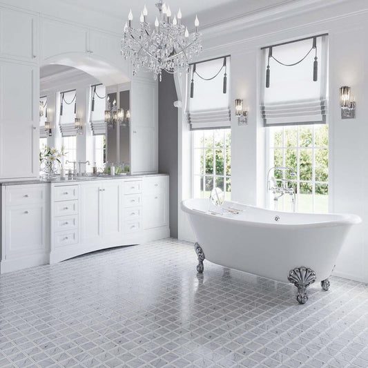 Bianco Carrara, Eastern White 12x12 Polished Brick Marble Mosaic Tile (5 pack, 5 sq ft/case)
