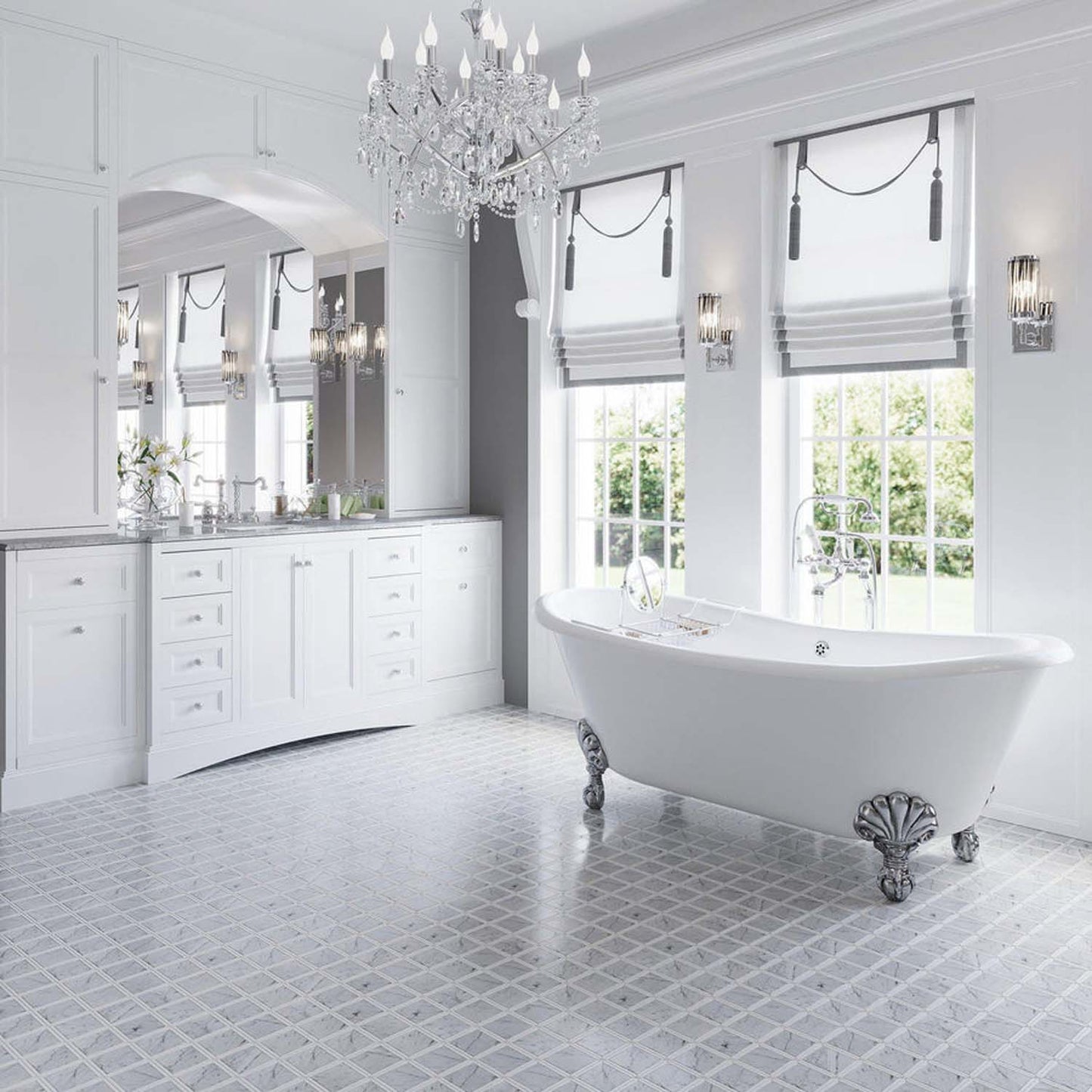 White 12x12 Brick Polished Marble Mosaic Tile (5 pack, 5 sq ft/case) - Sample