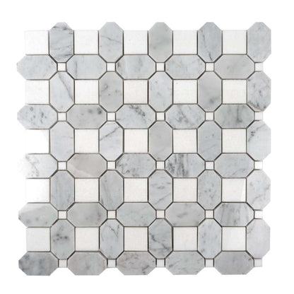 White Gray 12x12 Polished Multi-shaped Thassos Bianco Carrara Marble Mosaic Tile (5 pack, 5.17 sq ft/case)
