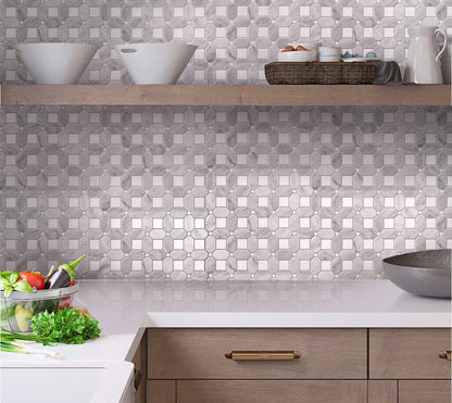 White Gray 12x12 Polished Multi-shaped Marble Mosaic Tile (5 pack, 5.17 sq ft/case) - Sample