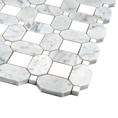 White Gray 12x12 Polished Multi-shaped Thassos Bianco Carrara Marble Mosaic Tile (5 pack, 5.17 sq ft/case)