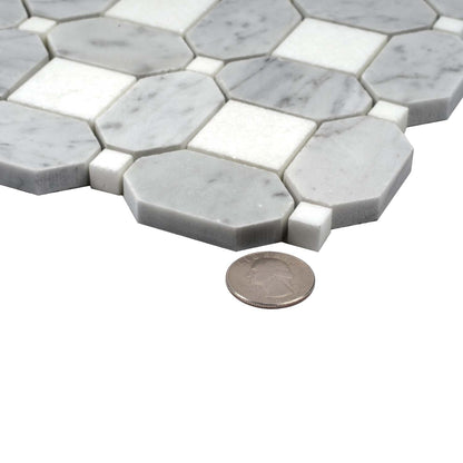 White Gray 12x12 Polished Multi-shaped Marble Mosaic Tile (5 pack, 5.17 sq ft/case) - Sample