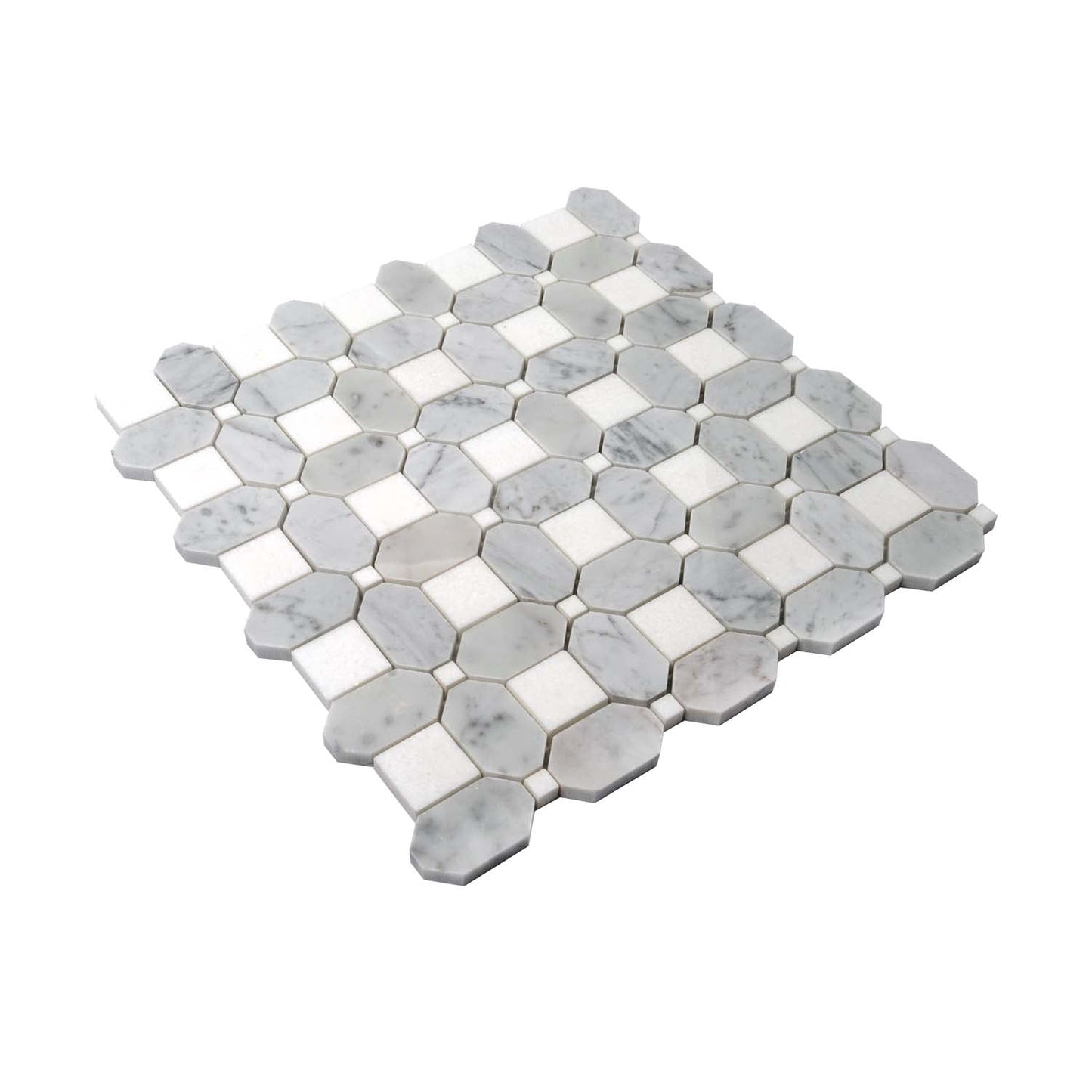 White Gray 12x12 Polished Multi-shaped Thassos Bianco Carrara Marble Mosaic Tile (5 pack, 5.17 sq ft/case)
