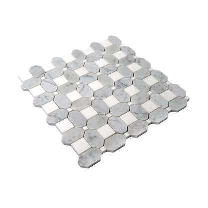 White Gray 12x12 Polished Multi-shaped Thassos Bianco Carrara Marble Mosaic Tile (5 pack, 5.17 sq ft/case)