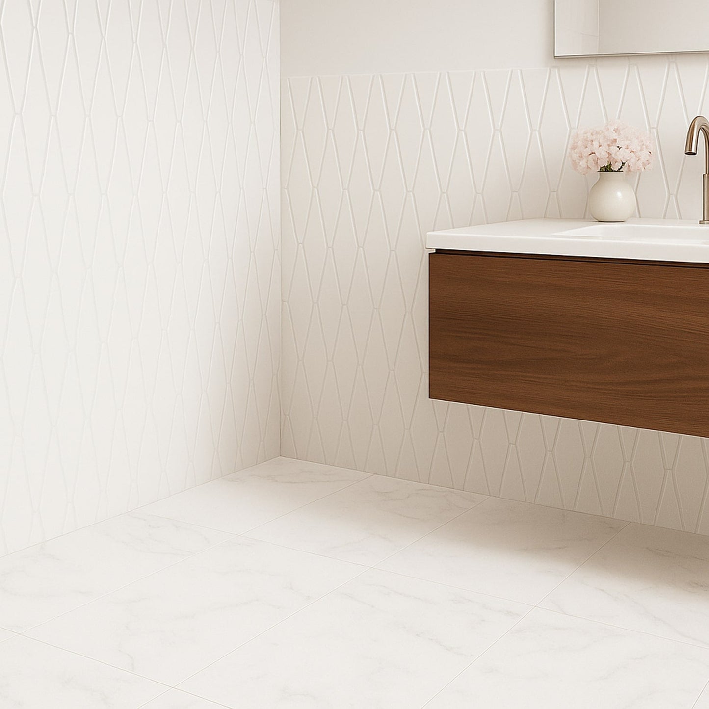 Blanco Real Glossy Longest Hexagon Ceramic Tile