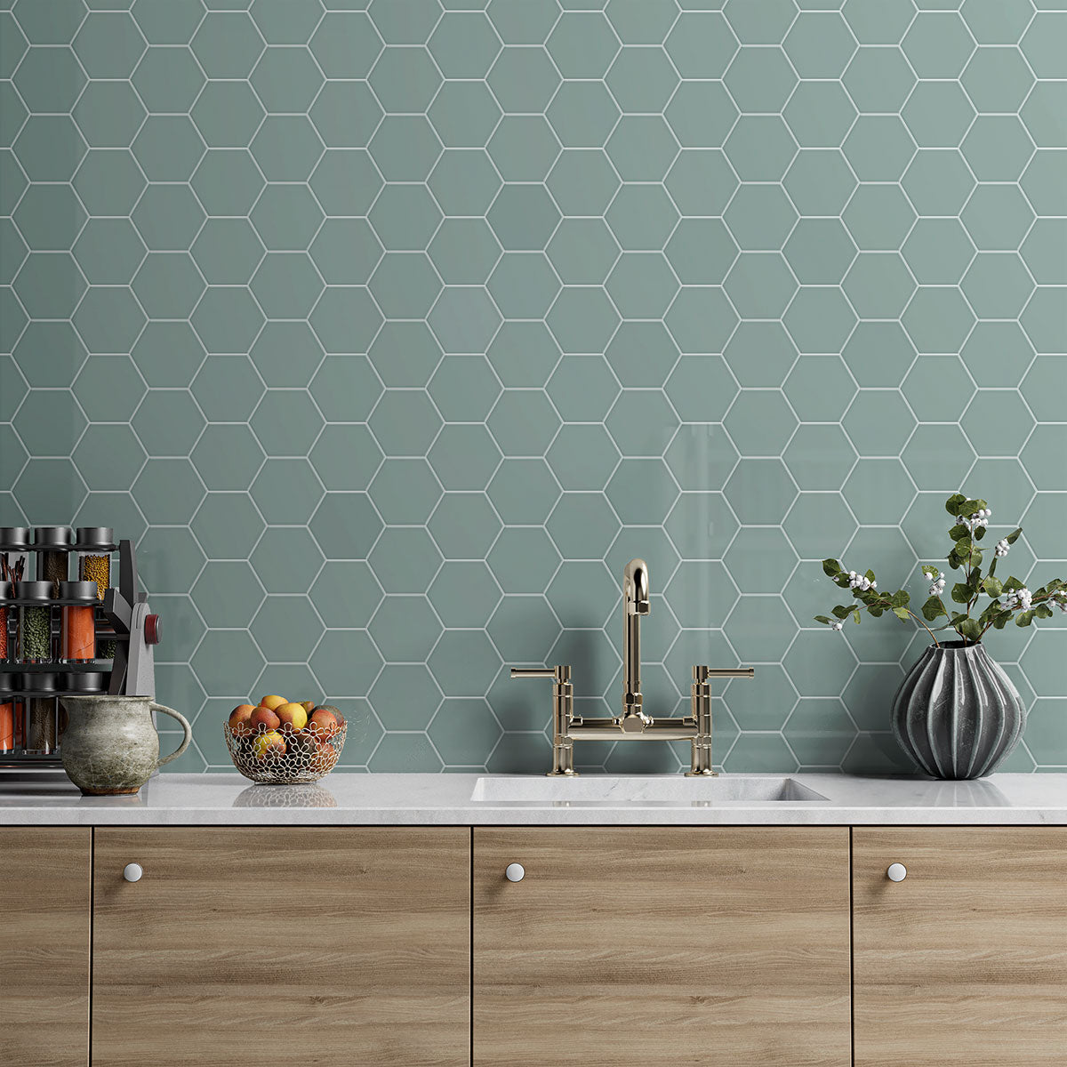 Sage Glossy Hexagon  Ceramic Tile