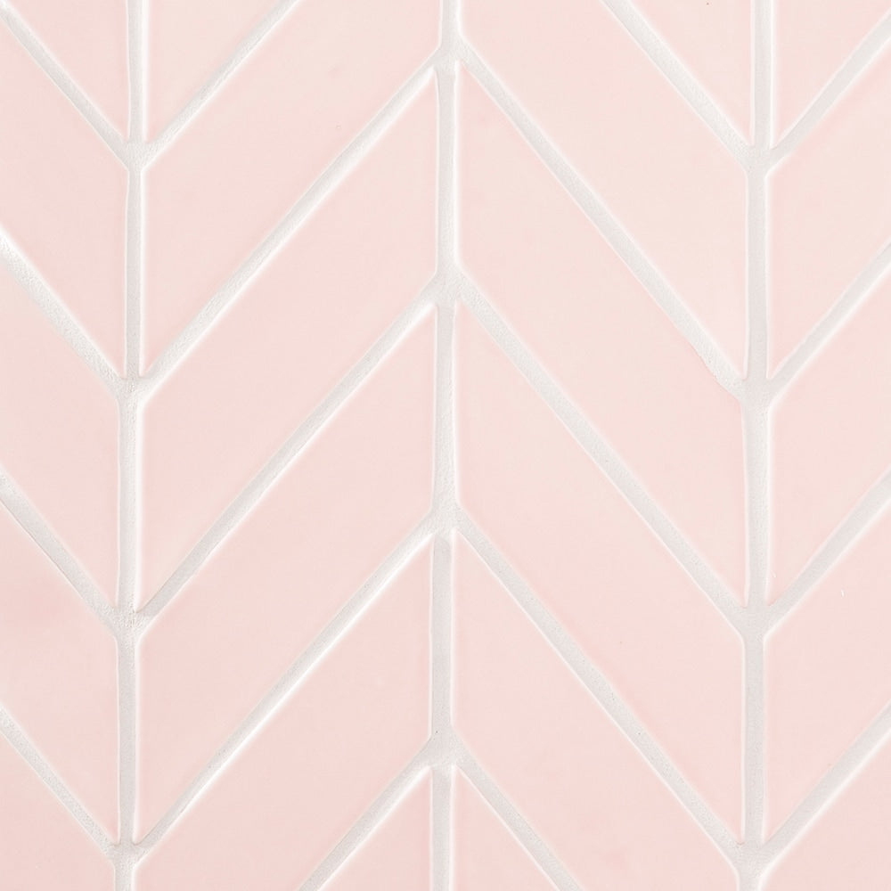 Blush Glossy Chevron Ceramic Tile