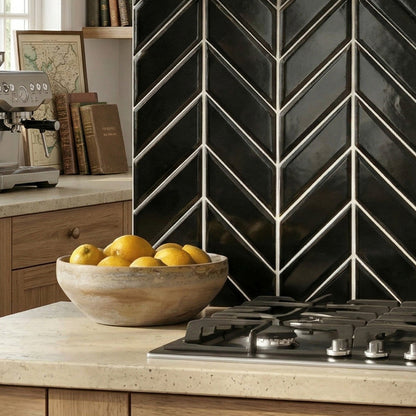 Midnight Glossy Chevron Ceramic Tile