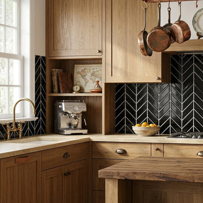 Midnight Glossy Chevron Ceramic Tile