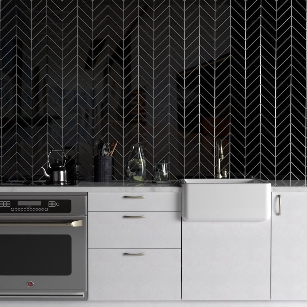 Midnight Glossy Chevron Ceramic Tile