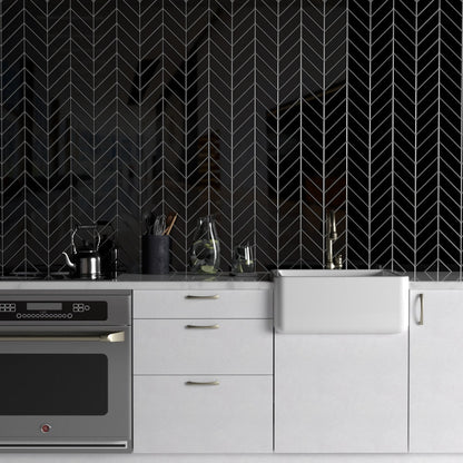 Midnight Glossy Chevron Ceramic Tile