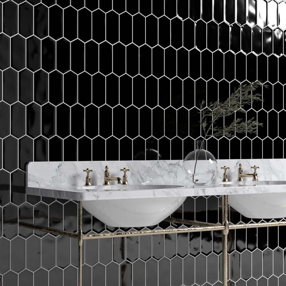 Midnight Glossy Picket Ceramic Tile
