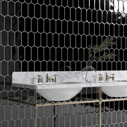 Midnight Glossy Picket Ceramic Tile