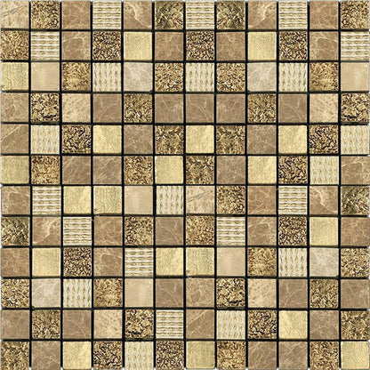 Beige 12x12 Polished Foiled Square Glass Resin Stone Mosaic Tile (10 pack, 9.51 sq ft/case)