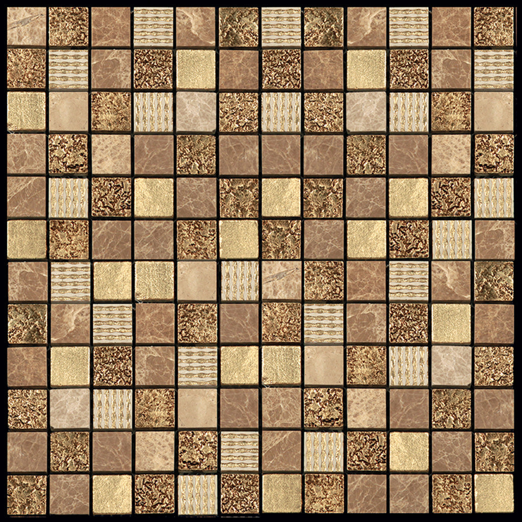 Beige 12x12 Polished Foiled Square Glass Resin Stone Mosaic Tile (10 pack, 9.51 sq ft/case)
