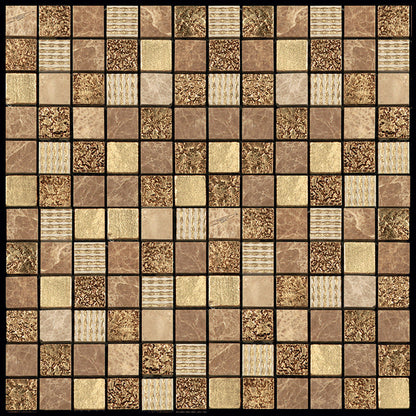 Beige 12x12 Polished Foiled Square Glass Resin Stone Mosaic Tile (10 pack, 9.51 sq ft/case)