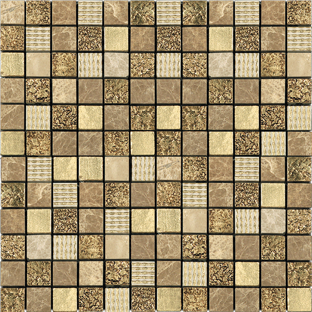 Beige 12x12 Polished Foiled Square Glass Resin Stone Mosaic Tile (10 pack, 9.51 sq ft/case)