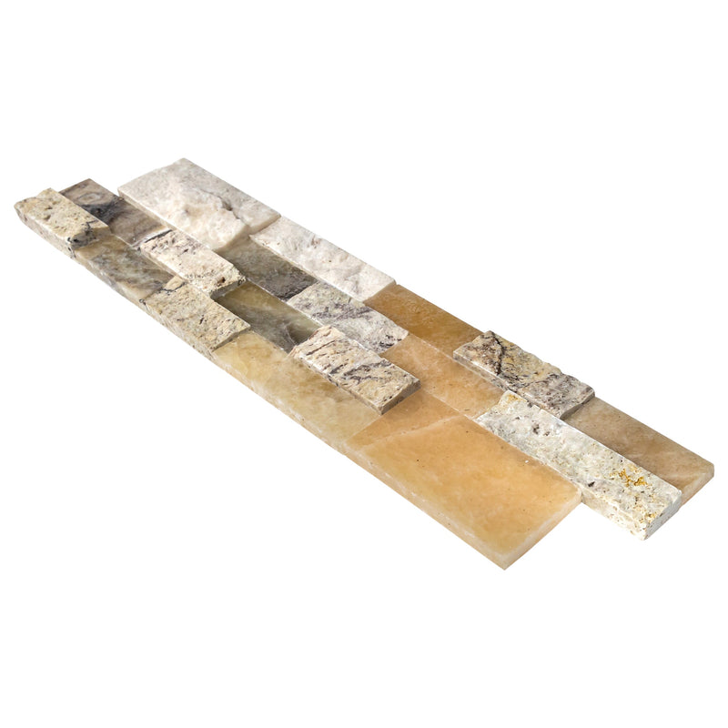 DaVinci Onyx Travertine Ledger 3D Panel 6"x24" Honed and Split-face mixed Natural Wall Tile