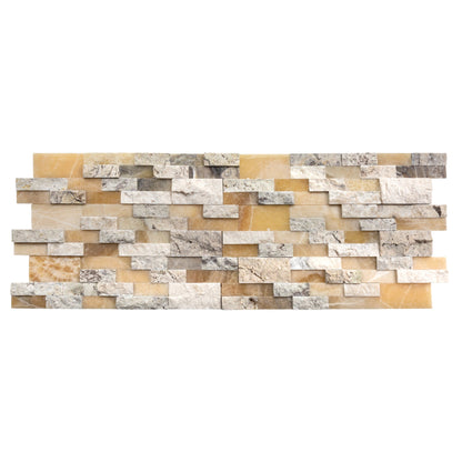 DaVinci Onyx Travertine Ledger 3D Panel 6"x24" Honed and Split-face mixed Natural Wall Tile