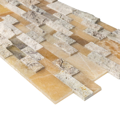 DaVinci Onyx Travertine Ledger 3D Panel 6"x24" Honed and Split-face mixed Natural Wall Tile