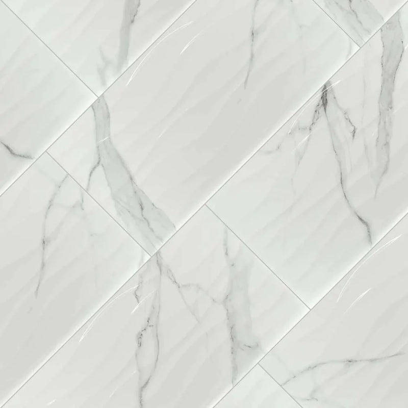 MSI Dymo Statuary Wavy White Glossy Ceramic Wall Tile 12x24