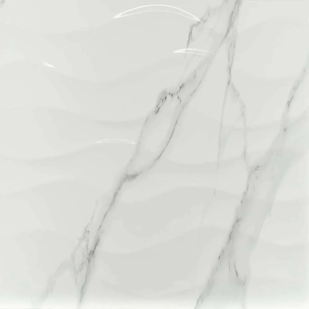 MSI Dymo Statuary Wavy White Glossy Ceramic Wall Tile 12x24