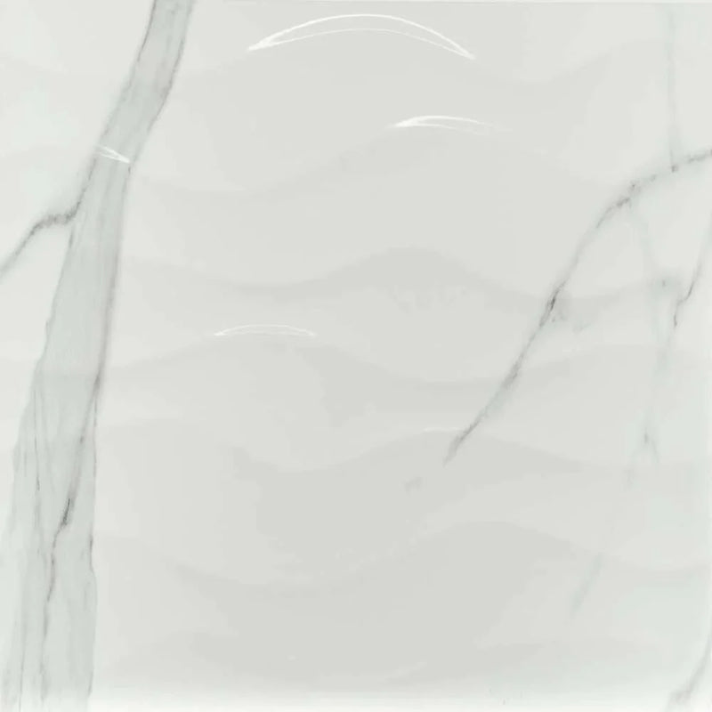MSI Dymo Statuary Wavy White Glossy Ceramic Wall Tile 12x24