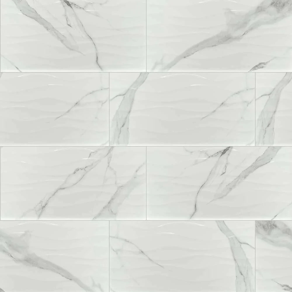 MSI Dymo Statuary Wavy White Glossy Ceramic Wall Tile 12x24