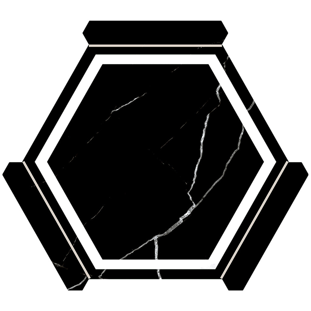 Black White 9x10 Matte Hexagon Porcelain Tile (18 pack, 8.07 sq ft/case) - Sample