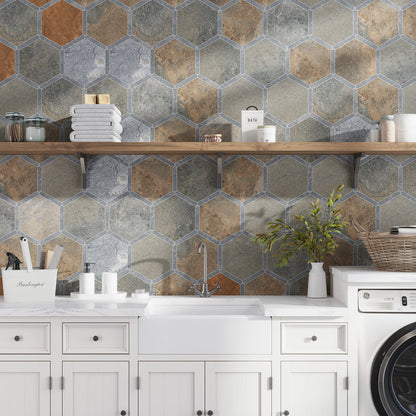 Burnt Umber Brown Gray 9x10 Matte Hexagon Porcelain Tile (18 pack, 8.07 sq ft/case)