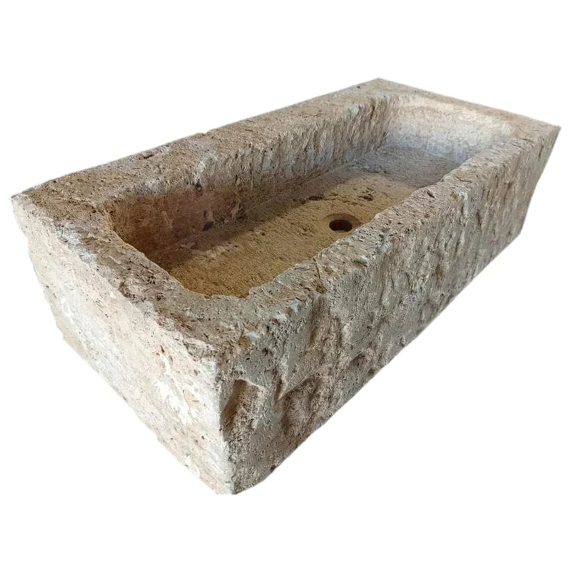 Ephesus Light Travertine Rustic Old-world Look Wall-mount Outdoor Sink (W)18" (L)28" (H)8"