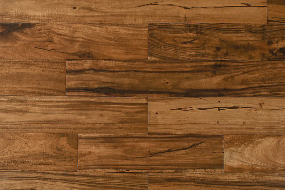 "Explore the allure of Exotic Walnut Natural Solid Hardwood Flooring in the Golden style. Luxurious handscraped finish, 4.75" width, and 0.75" thickness. SKU: TRPSH-EWG."