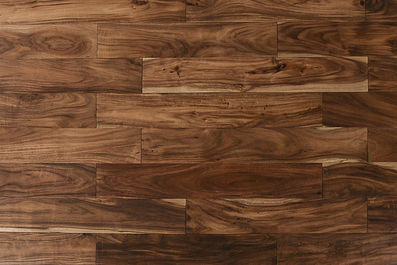 "Capture the essence of natural beauty with Exotic Walnut Natural Solid Hardwood Flooring, available in 3.6" and 4.75" widths and 0.75" thickness. Choose between Smooth or Handscraped finishes. SKU: TRPSH-EWNH, TRPSH-EWNS4.75, TRPSH-EWNS3.6."