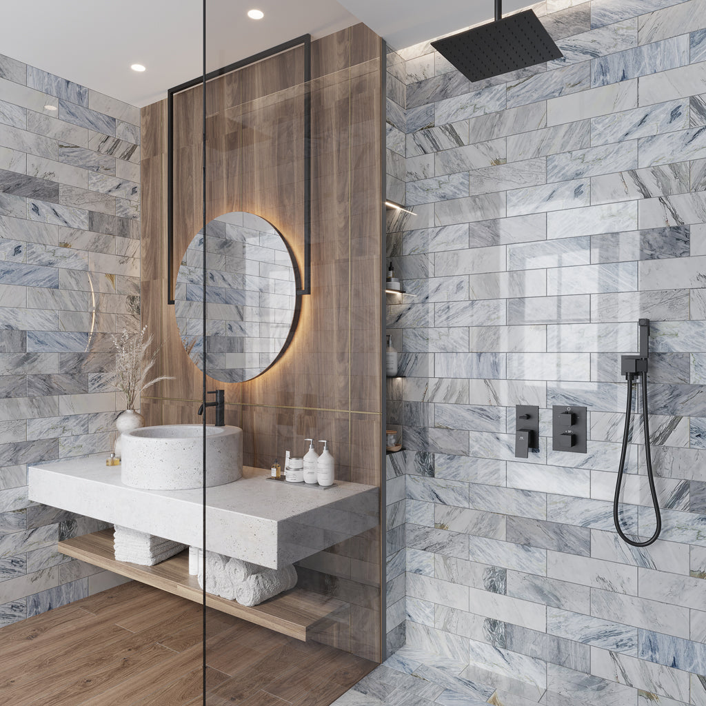 Gray 4x12 Polished Subway Calacatta Bluette Marble Tile (15 pack, 5 sq ft/case)