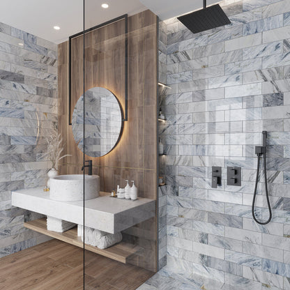 Gray 4x12 Polished Subway Calacatta Bluette Marble Tile (15 pack, 5 sq ft/case)