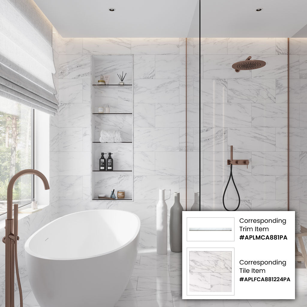 White 12x24 Polished Field Bianco Carrara Marble Tile (5 pack, 10 sq ft/case)