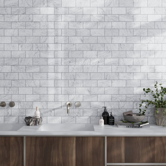 White 3x6 Subway Polished Marble Tile (40 pack, 5 sq ft/case) - Sample