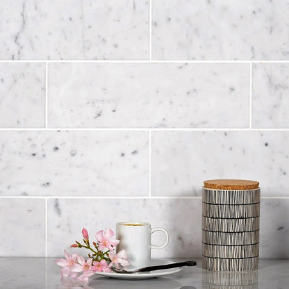White 4x12 Honed Subway Bianco Carrara Marble Tile (15 pack, 5 sq ft/case)