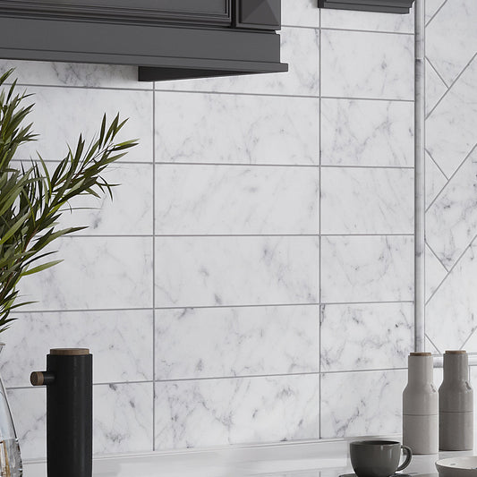 White 4x12 Honed Subway Bianco Carrara Marble Tile (15 pack, 5 sq ft/case)