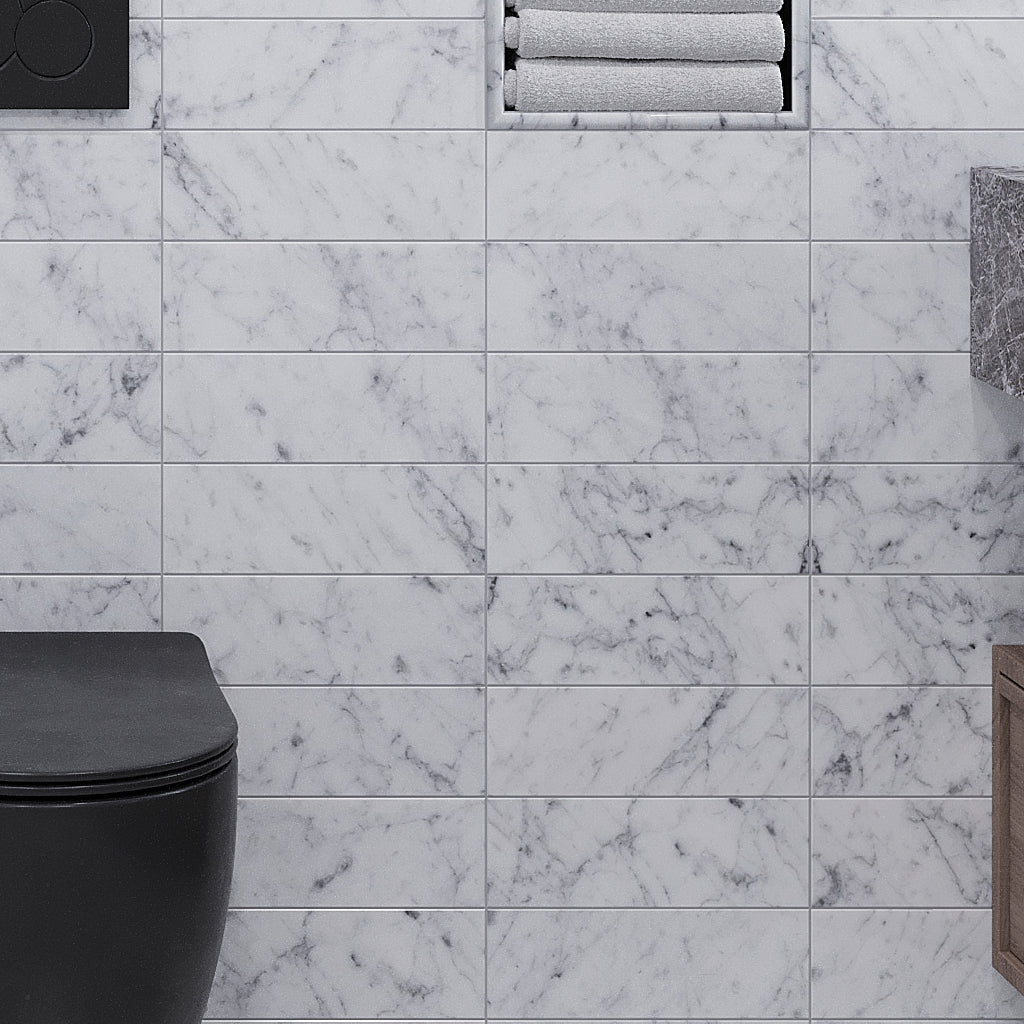 White 4x12 Polished Subway Bianco Carrara Marble Tile (15 pack, 5 sq ft/case)