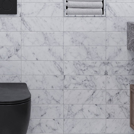 White 4x12 Polished Subway Bianco Carrara Marble Tile (15 pack, 5 sq ft/case)