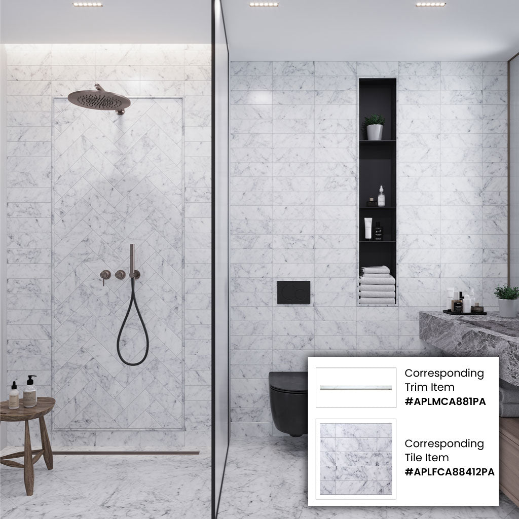 White 4x12 Polished Subway Bianco Carrara Marble Tile (15 pack, 5 sq ft/case)