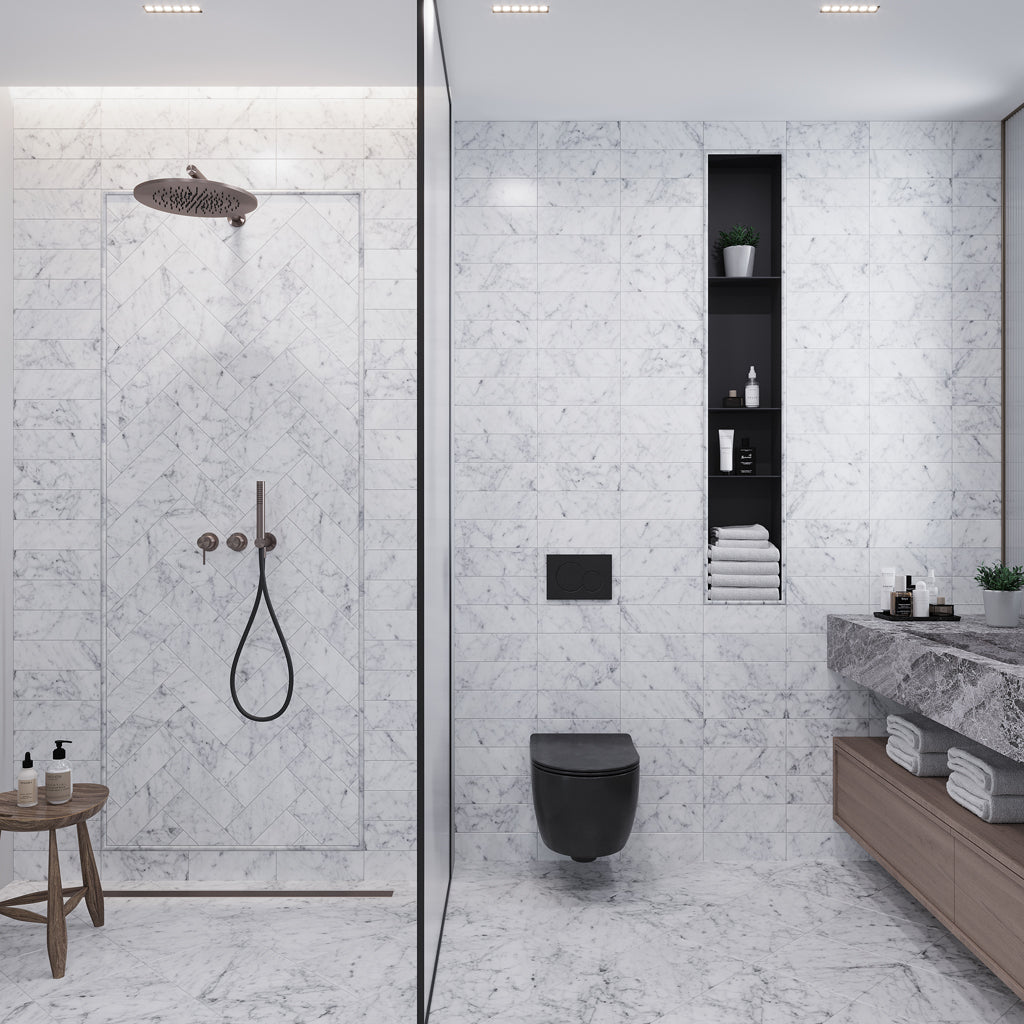 White 4x12 Polished Subway Bianco Carrara Marble Tile (15 pack, 5 sq ft/case)