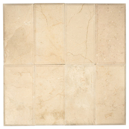 Beige 3x6 Polished Beveled Subway Crema Marfil Marble Tile (40 pack, 5 sq ft/case)