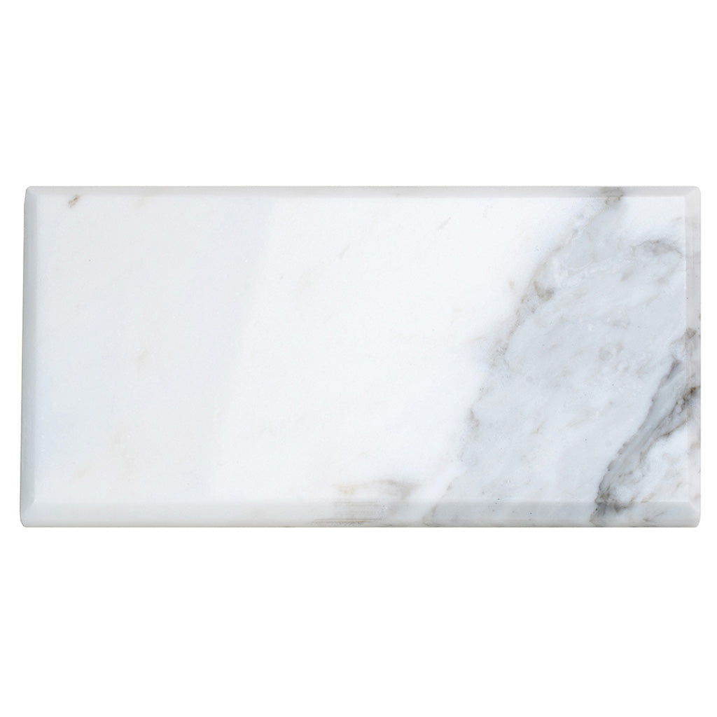 White 3x6 Polished Beveled Subway Calacatta Gold Marble Tile (40 pack, 5 sq ft/case)