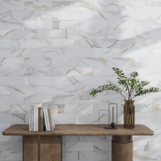 White 4x12 Honed Marble Subway Tile (15 pack, 5 sq ft/case) - Sample